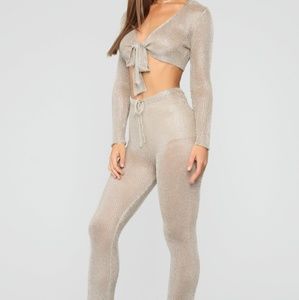 Merely Metallic Pant Set - Gold